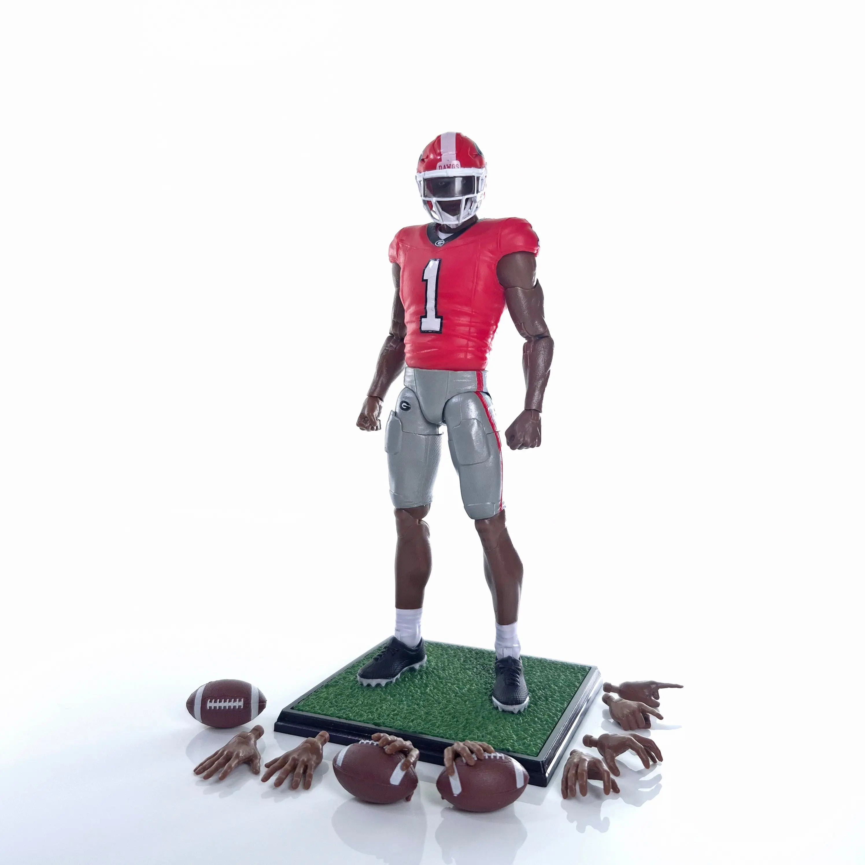 Officially Licensed University of Georgia #1 Collegiate Legends Collectibles Action Figure - 6-in Full Articulation, Display Stand, 4 Interchangeable Hand Sets, Detailed Football Accessory for Sports Collectors, Action Figures