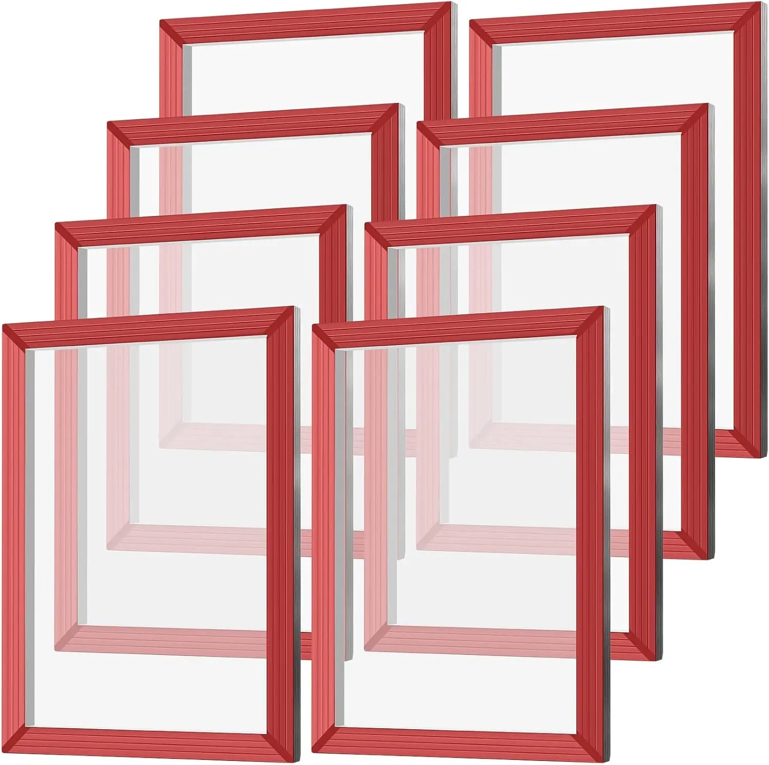 8 Pieces 10x14 Inch Aluminum Silk Screen Printing Frames with 160 White Mesh White Polyester Screen and Red Glue Pre-Stretched Silk Frame for DIY T-Shirt Printing