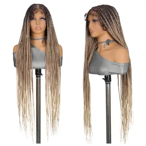 SuperNova 36" Knotless Box Braided Wig #OT4/27/613 Ombre Blonde | Full Handmade Full Lace Wig, Pre-Cut Lace, Drawstring Fit, Lightweight Premium Synthetic Fiber