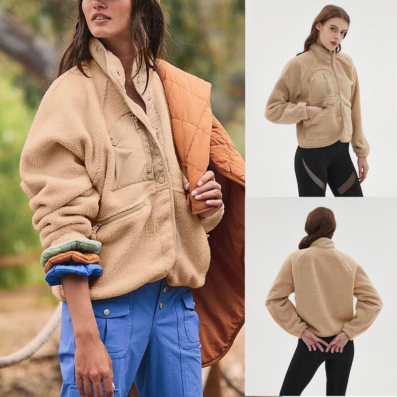 UANEO Women's Short Plush Wool Jacket With Lightweight Lining Casual And Warm Sherpa Jacket With Pockets For Winter TikTokShopBlackFriday