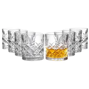 Royalty Art Kinsley Lowball Glasses, 8 Pc. Set, 10.6 ounce Short Drinking Glassware for Liquor, Bourbon, Rye, or Beer, Elegant Drinkware for Men or Women, Dishwasher Safe (Lowball) Round Indoor glass can cup whiskey friend gift drinking glass coffee mug t