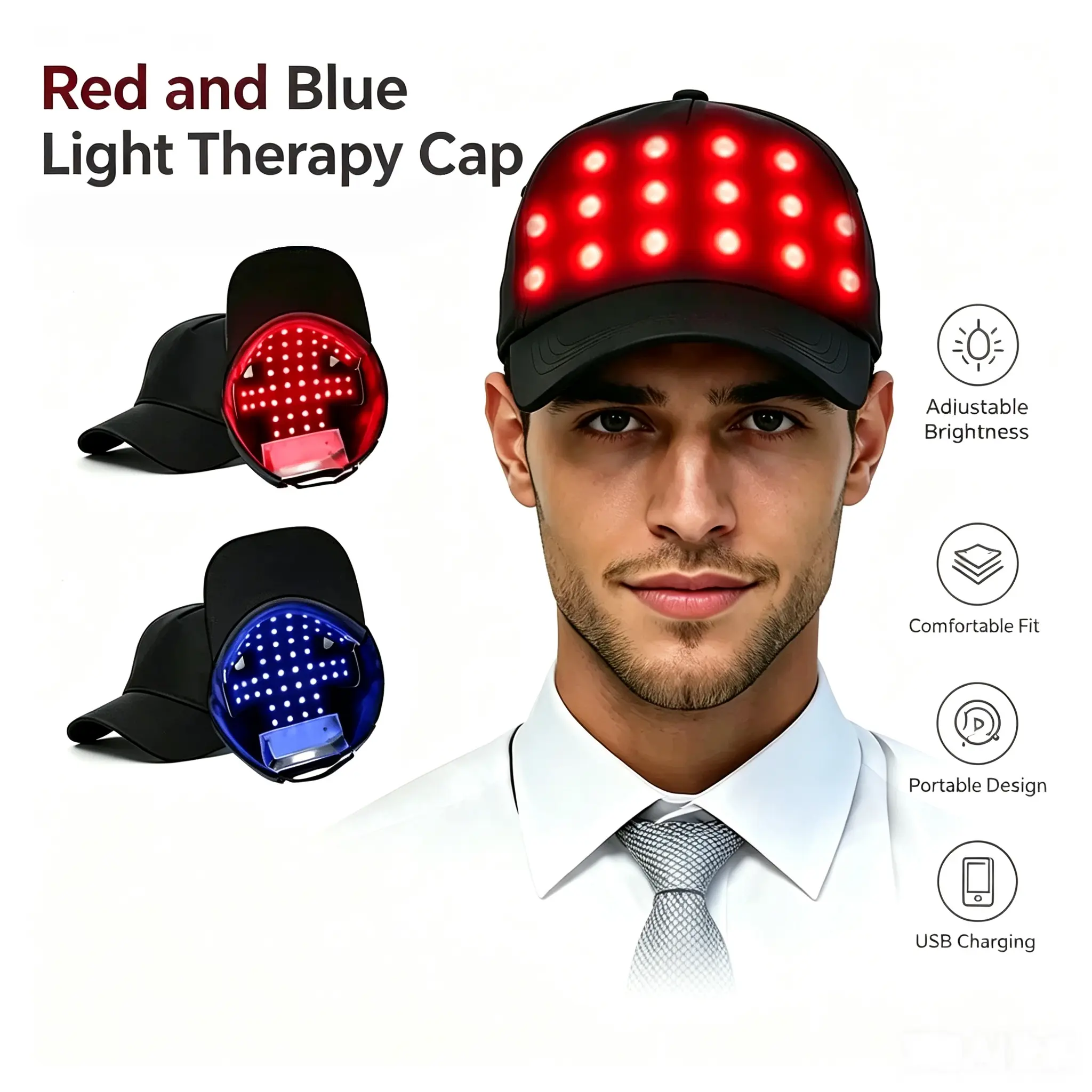Red and blue light therapy cap, red light heating massage, healthy hair cap, red and blue light hot compress lamp bead phototherapy cap
