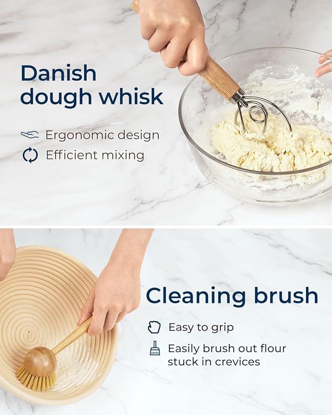 Banneton Bread Proofing Basket Set, 10" Round Sourdough Proofing Basket with Sourdough Bread Baking Supplies, Bread Making Kit