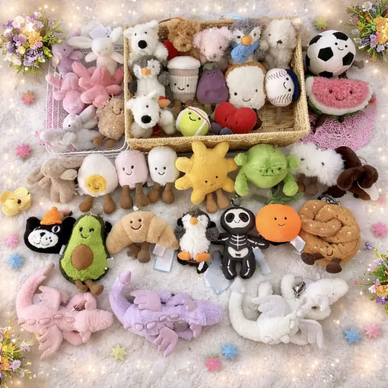 [Free pouch included] Jellycat Kawaii Plush Animal Keychain – Cute Soft Mini Stuffed Bag Charm, Adorable Key Ring Gift for Girls