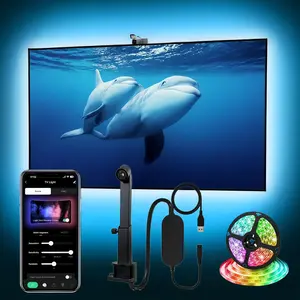USB TV LED Backlight, Smart TV LED Backlight with CameraLED Strip Lights Sync to Screen & Music, Color Changing Lights for TV, RGB-IC Color Changing LED Light Strip, Smart LED Lights for Home Theater, RGB Backlighting, halloween, Led Light Backlit