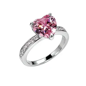 Heart-Shaped Pink CZ Ring – Sparkling Multicolor Zirconia Jewelry for Women, Sweet Valentine’s Day Gift for Her