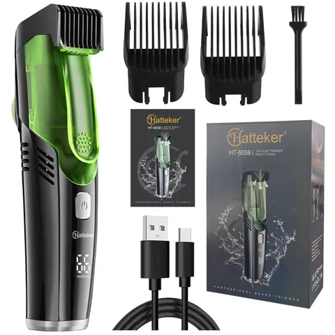 Beard Trimmer for Men Vacuum Mustache Trimmer for Less Mess -IPX6 Waterproof- Rechargeable Electric Beard Cutting Kit with Adjustable Length Comb- Built-in Vacuum for Sideburns, Stubble