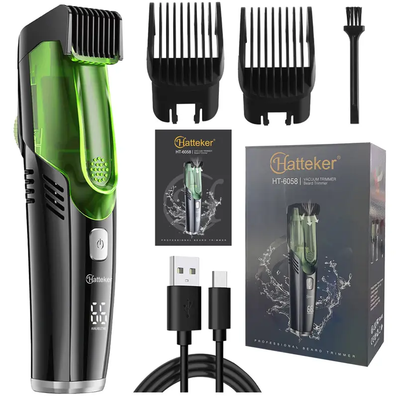 Beard Trimmer for Men Vacuum Mustache Trimmer for Less Mess -IPX6 Waterproof- Rechargeable Electric Beard Cutting Kit with Adjustable Length Comb- Built-in Vacuum for Sideburns, Stubble
