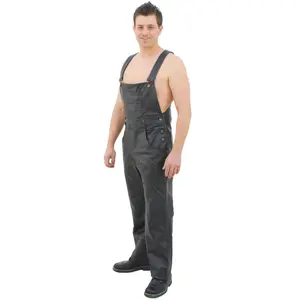 JAMIN LEATHER® Biker Leather Bib Overalls #MP44K - Black, Adjustable Straps, Suitable for Menswear, Features Pocket, Soft Fabric