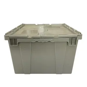 UBMOVE Handheld Attached-Lid Container 21.9" x 15.3" x 17.2" Grey with Zip Tie Holes for Secure Ends Lightweight Storage Boxes