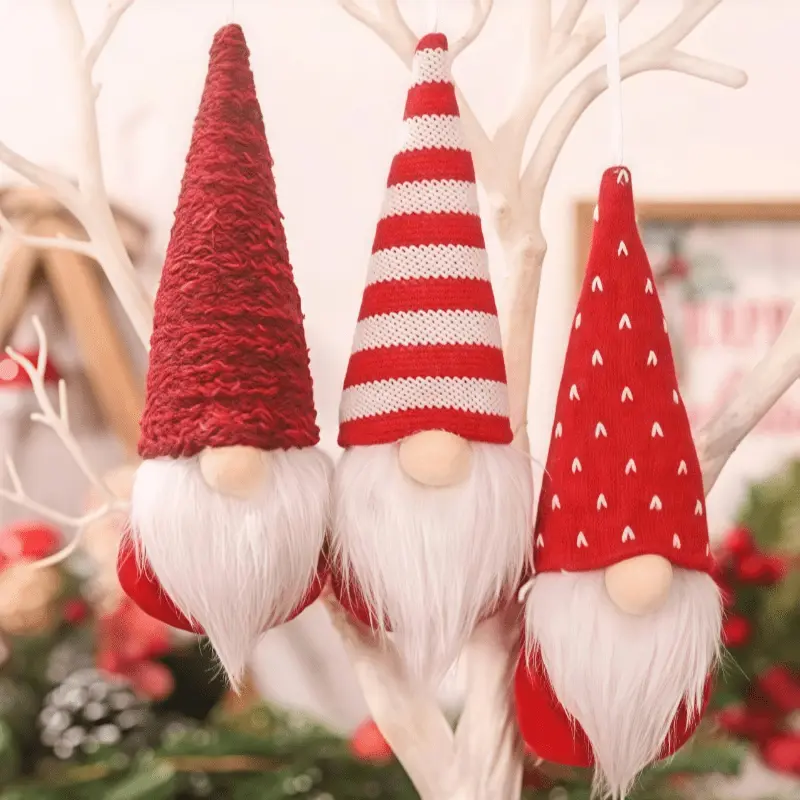Set of 3 Festive Christmas Gnome Desktop Decorations, Christmas Table Decorations, Colorful Polyester Hanging Ornaments with Plush Accents, Perfect for Home Party Decorations, Party Decoration Supplies, Holiday Parties & Home Decor