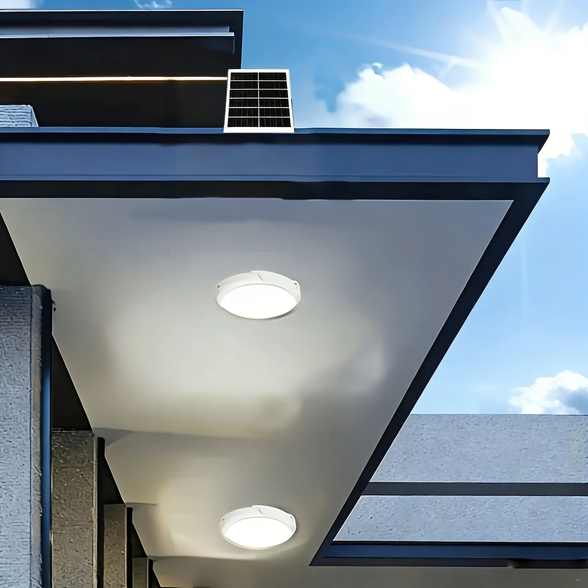 Solar-powered smart ceiling lights, solar garage lights, solar patio lights, LED solar indoor balcony ceiling lights, Solar outdoor lamp, easy to install, suitable for indoor lighting in hallways, porches, balconies, and garages
