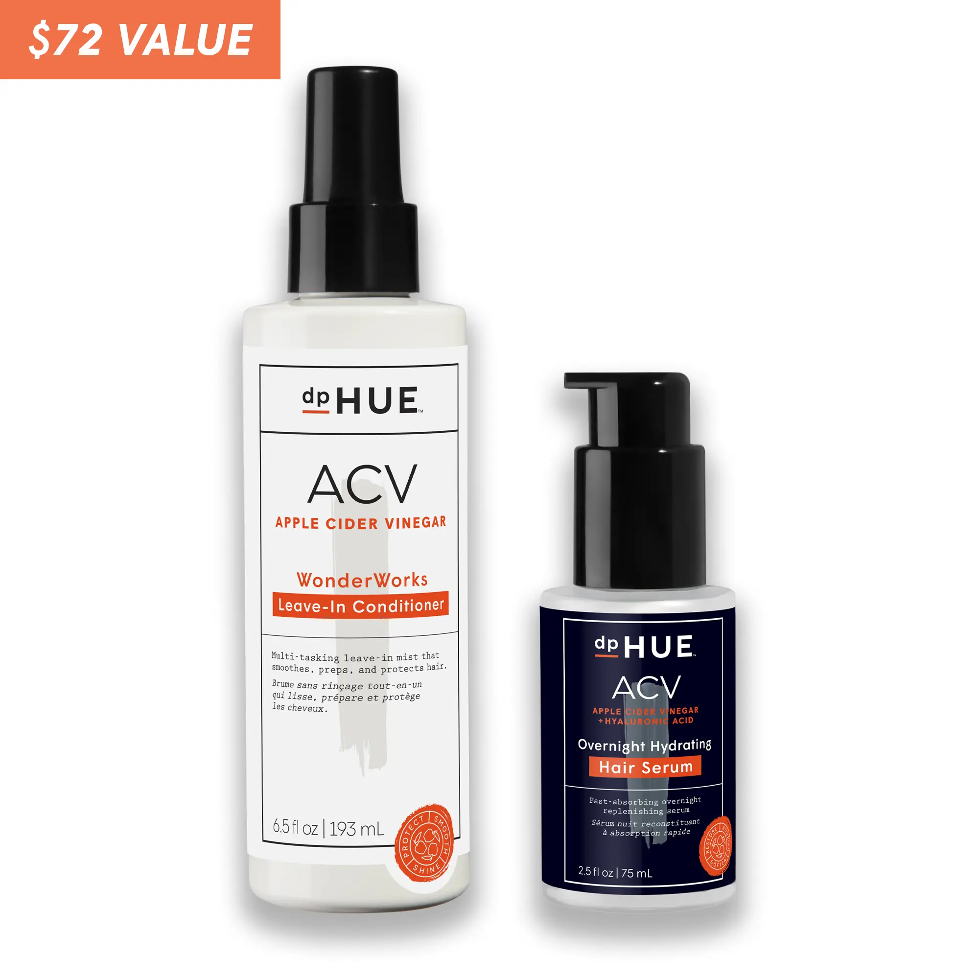 dpHUE ACV Wonderworks Leave-In and Overnight Hydrating Hair Serum Bundle Haircare Hydrate