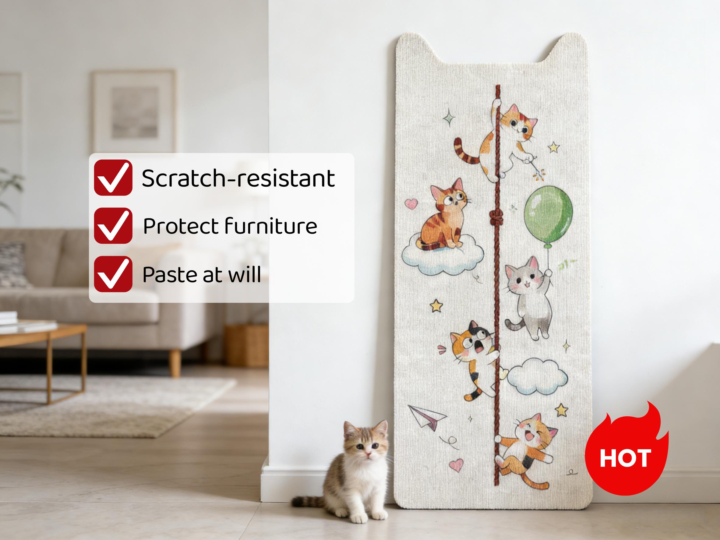 Adhesive Cartoon Cat Scratcher Wall-Mountable Easy to Install Wear-Resistant, Furniture Protector for Cats