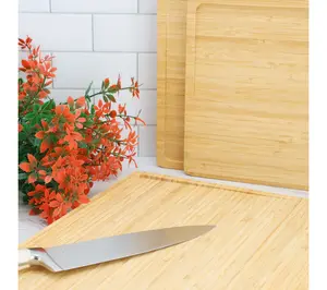 MegaChef 3pc Bamboo Cutting Prep Boards with Slanted Groove