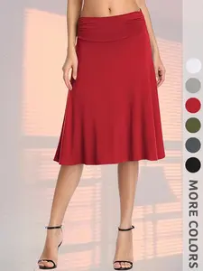 New Women's Solid High-Waisted Midi Skirt, Waistband Pleated Design, Elegant Fashionable Office Date Dress, Versatile Skirt