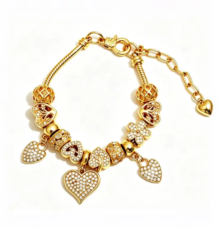 Gold Rhinestone Heart Charm Bracelet for Women, 8.27 Inches Adjustable Snake Chain Bracelet with Heart Leaf Flower Crystal Pendants, Stackable Fashion Dainty Jewelry Gift for Birthday Anniversary Holiday Fashionable Bracelet Heart Bracelets