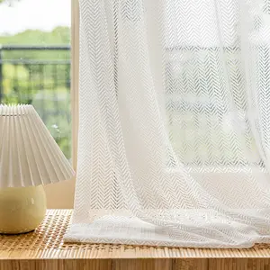 1pc Korean Style Lightweight Herringbone Curtain, 100% Polyester, Living Room Bedroom Decorative Sheer Drapes