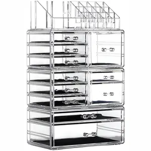 Makeup Organizer  Care Large Clear  Display Cases Stackable Storage Box With 11 Drawers For ,Set of 4