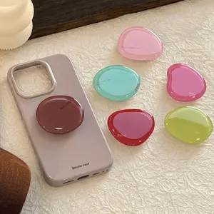 O'Case Jelly Cute Pop Socket, Irregular Pebble Shape High Glossy Translucent Grip Holder, Minimalist Pastel Solid Color Air Cushion Stand with French Letter Print, Cute Aesthetic Universal Phone Accessory for All Smartphones, Gift for Teens Girls