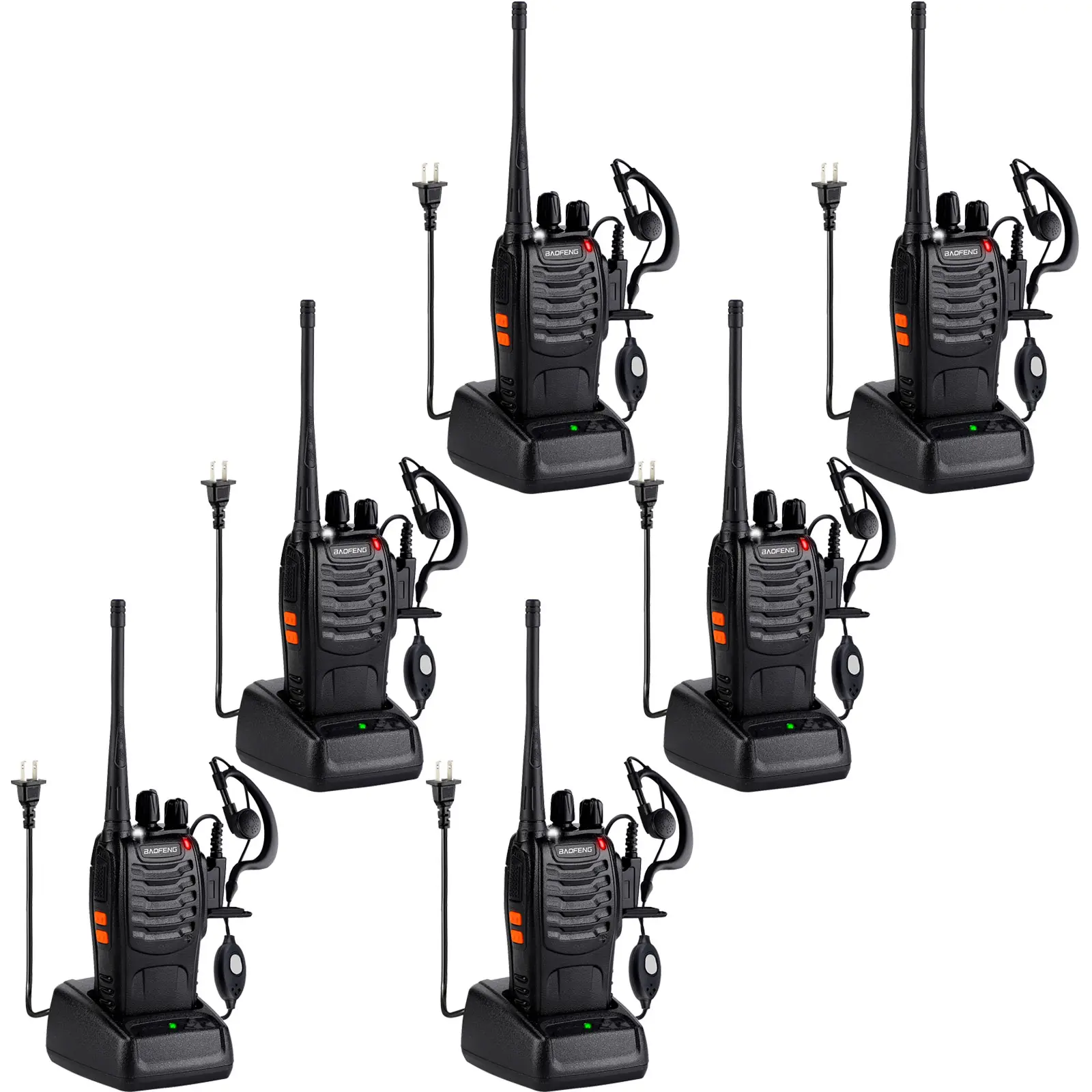 BaoFeng  888S（6 pack) Walkie Talkie Rechargeable UHF Handheld Two-way Wireless Communication with Flashlight, Lithium Battery Charger and Headset, Suitable for Adults and Children (Set of 6)