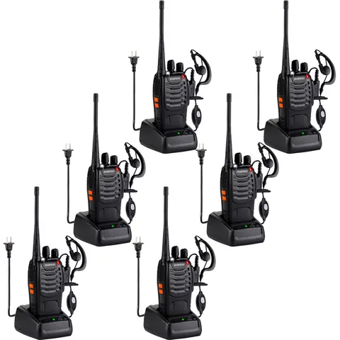 BaoFeng 888S Plastic 6-Pack Rechargeable UHF Handheld Walkie Talkies, 16 Channels, 0-5W 2-Way Wireless Communicators with DCS/CTCSS Noise Cut, Flashlight, 1500mAh Lithium Battery Charging Set, Headset, Business & Adult Use (Christmas/Birthday Gift Option)