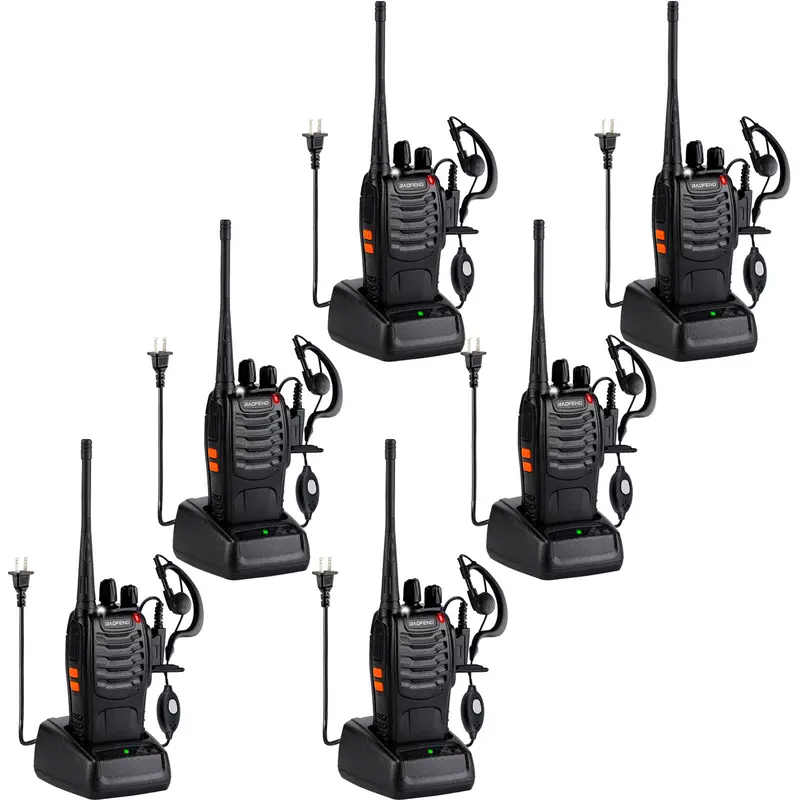 BaoFeng 888S Plastic 6-Pack Rechargeable UHF Handheld Walkie Talkies, 16 Channels, 0-5W 2-Way Wireless Communicators with DCS/CTCSS Noise Cut, Flashlight, 1500mAh Lithium Battery Charging Set, Headset, Business & Adult Use (Christmas/Birthday Gift Option)