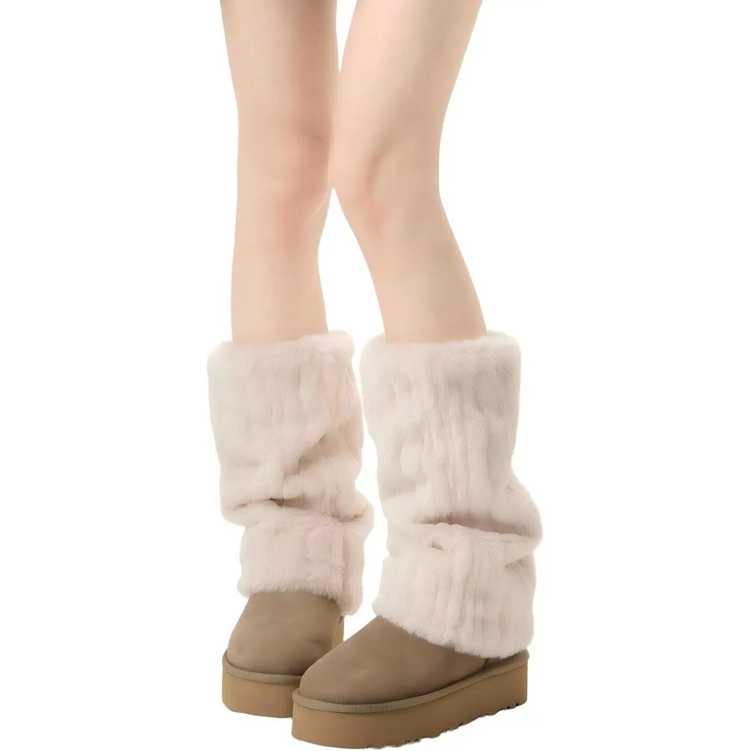 Womens Fur Leg Warmers Y2k Kawaii Cute Boot Socks Fuzzy Grey Leg Warmers for Girls Lolita Furry Cover Sleeves