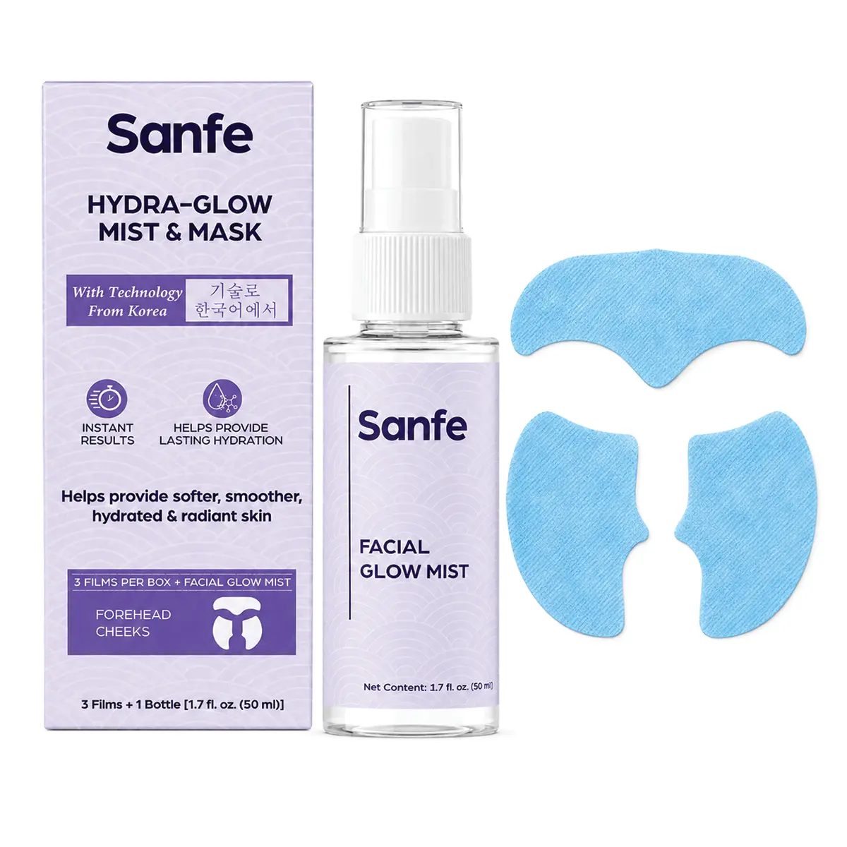 [Sanfe] Hydra Glow Mist & Mask | 99% Hydrolysed Collagen + Niacinamide + Hyaluronic Acid | 3 Melting Films + 1 Facial Mist | K-Beauty Inspired Hydrating Skincare for Dewy, Plump, Glass Skin like Glow