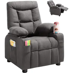 TikTokShopBlackFridayVEVOR Kids Recliner, Toddler Recliner with Cup Holders and Side Pockets, 107 °   to 126 °   Adjustable Backrest, Polyester Fabric Kids Reclining Chair Couch with Footrest, Ideal for Child Ages 1-9, Gray