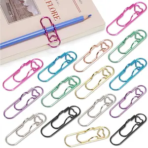 16 Pack Paper Clip Pen Holder, Metal Pen Clips for Notebook in 8 Colors, Heart Design Bookmark Clips for Students & Teachers (2.76 x 0.8 inch)