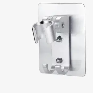 Aluminum Handheld Shower Head Holder Wall Mount Bracket with 2 Hooks, Adjustable Super Glue No Drill Installation Bathroom Accessories