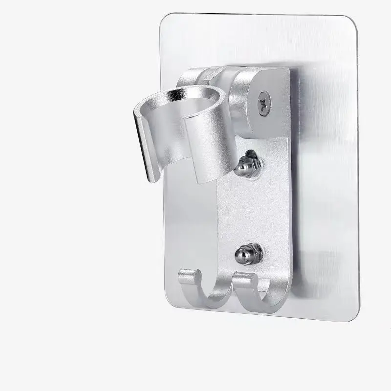 Aluminum Handheld Shower Head Holder Wall Mount Bracket with 2 Hooks, Convenient Storage, Adjustable Sturdy Construction Super Glue No Drill Installation Bathroom Accessories, Shower Equipment, Wall Mounted, Dual Hooks, Shower Attachment