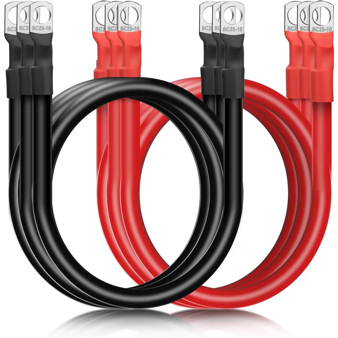 6 PCS Durable 4 AWG Easy-to-Install Pre-Terminated Battery Cables Set, 30cm/12in Marine Inverter Cables with 3/8" Tinned Ends Copper Lugs, for Automotive Solar & Marine Use, Car Owner Gift
