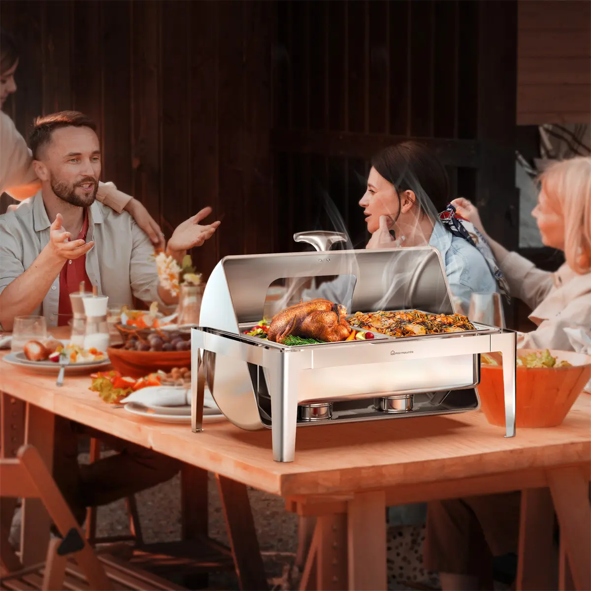 9QT Stainless Steel Rectangular Roll Top Chafing Dish Buffet Warmer Set with Transparent Glass Lid, 180-Degree Roll Top, Divided Half-Size Pans, Dual Pan System for Corporate Functions, Holiday Parties, Hotel & Restaurant Buffets,sohochic