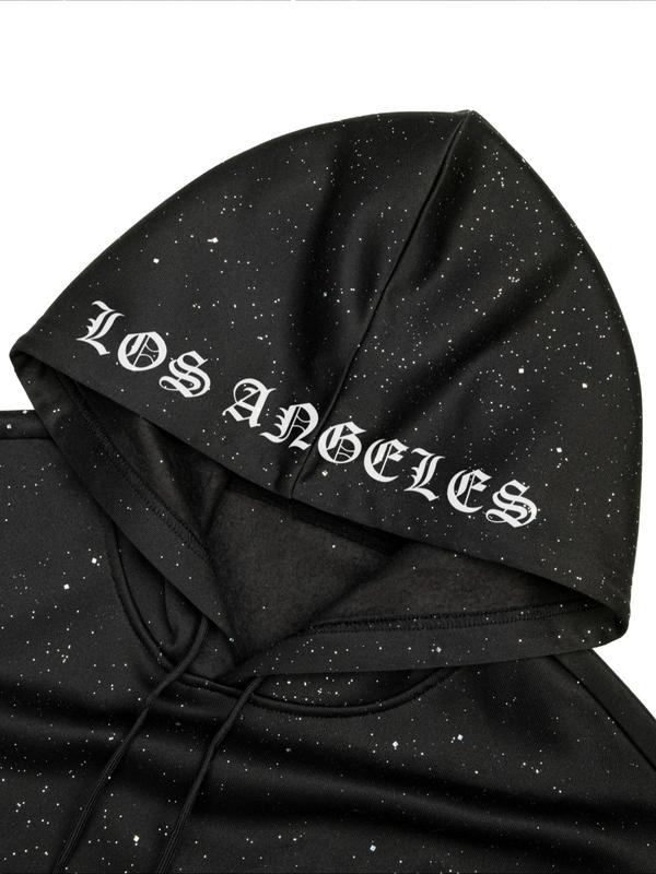 Men's Hooded Sweatshirt, Dark Gothic Cross Element Hooded Sweatshirt, Starry Sky Dyeing Process Pullover, Kangaroo Pocket,  Casual Regular Loose Drawstring Hooded Sweatshirt, Suitable For Daily Vacation Outdoor Wear, Fall Outfits & Winter Outfits