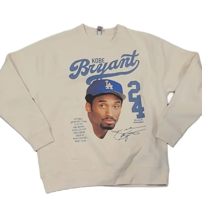 Kobe Bryant Icon Crew Neck Sweatshirt with Signature Graphic and LA Logo in Cream