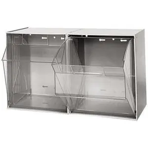 Quantum Storage Systems 2 Compartment White Small Parts Tip Out Stacking Bin Organizer 23-5/8" Wide x 13-7/8" High x 11-7/8" Deep, Polystyrene Frame, 11-1/16" Bin Width x 13-5/8" Bin Height x 8-7/8" Bin Depth QTB 302 WHITE