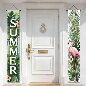 Summer Decor Banner Set, Tropical Flamingo Theme, Fresh Natural Style, Perfect for Summer Parties, Pool Parties, Bohemian Home Decoration