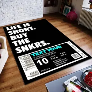 "Sneakerhead Large Area Rug - Soft Absorbent Diatomite Material, 100% Non-Slip Rubber Backing, Quick-Dry, Creative Sneaker Box Label Design - Ideal for Bathroom, Laundry Room"