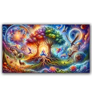 Tree of Life Angels 5D Landscape Diamond Art Kit, Large Size Full Round Drill DIY Rhinestone Embroidery Set, Home Wall Decor Craft
