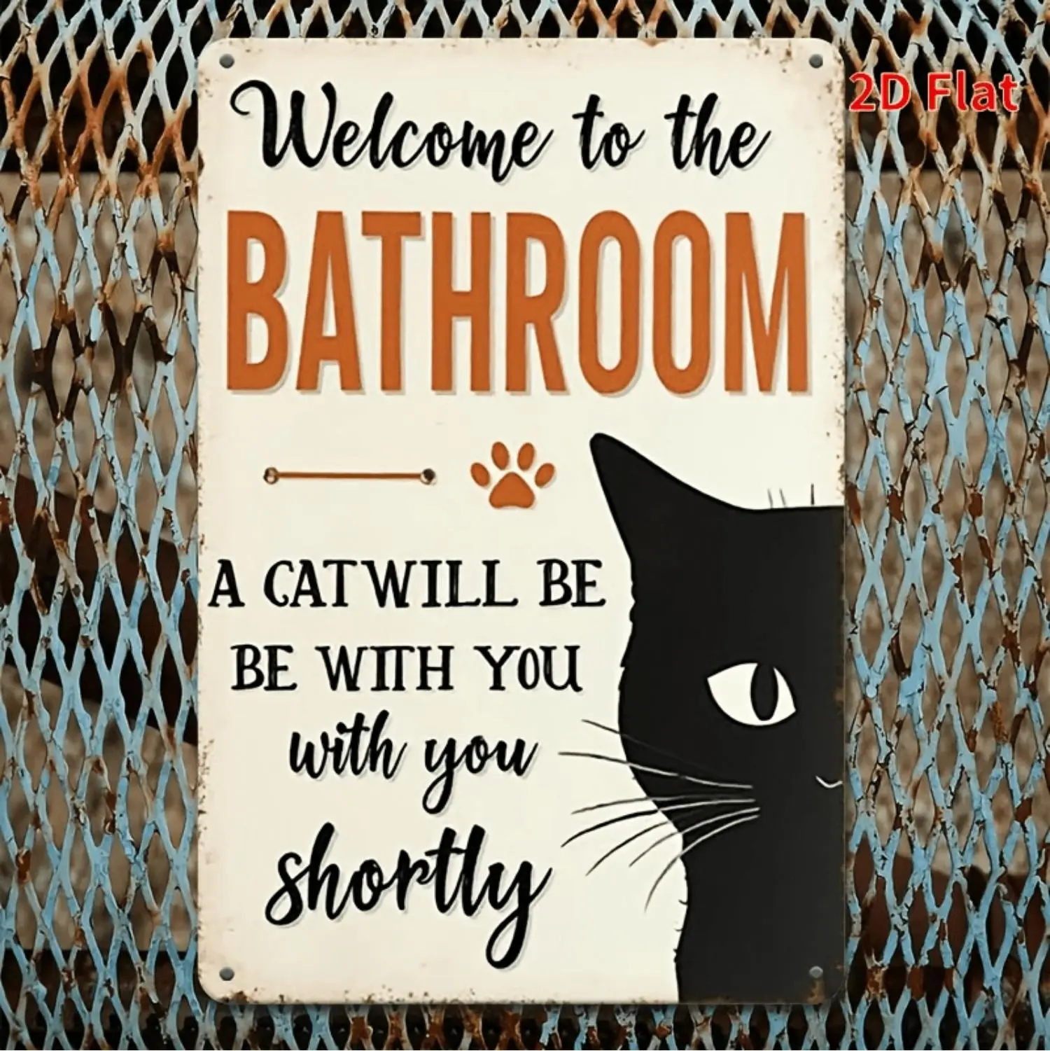1pc Funny Cat Metal Bathroom Sign - Vintage Tin-Style 12x8 Inch Humorous "Welcome to the Bathroom" & "A Cat Will Be with You Shortly" Wall Decor - Durable Iron Black & White Cat Design for Bathroom, Kitchen, Office - Cat Lover Gif
