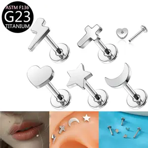 Piercing Jewelry G23 Titanium Threadless Labret Studs Lip Rings 5pcs Flat Back Push Pin Earrings for Tragus Helix Monroe Conch Piercing 18G for Women Men body jewelry tongue bars y2k design ring hoop gift summer medusa