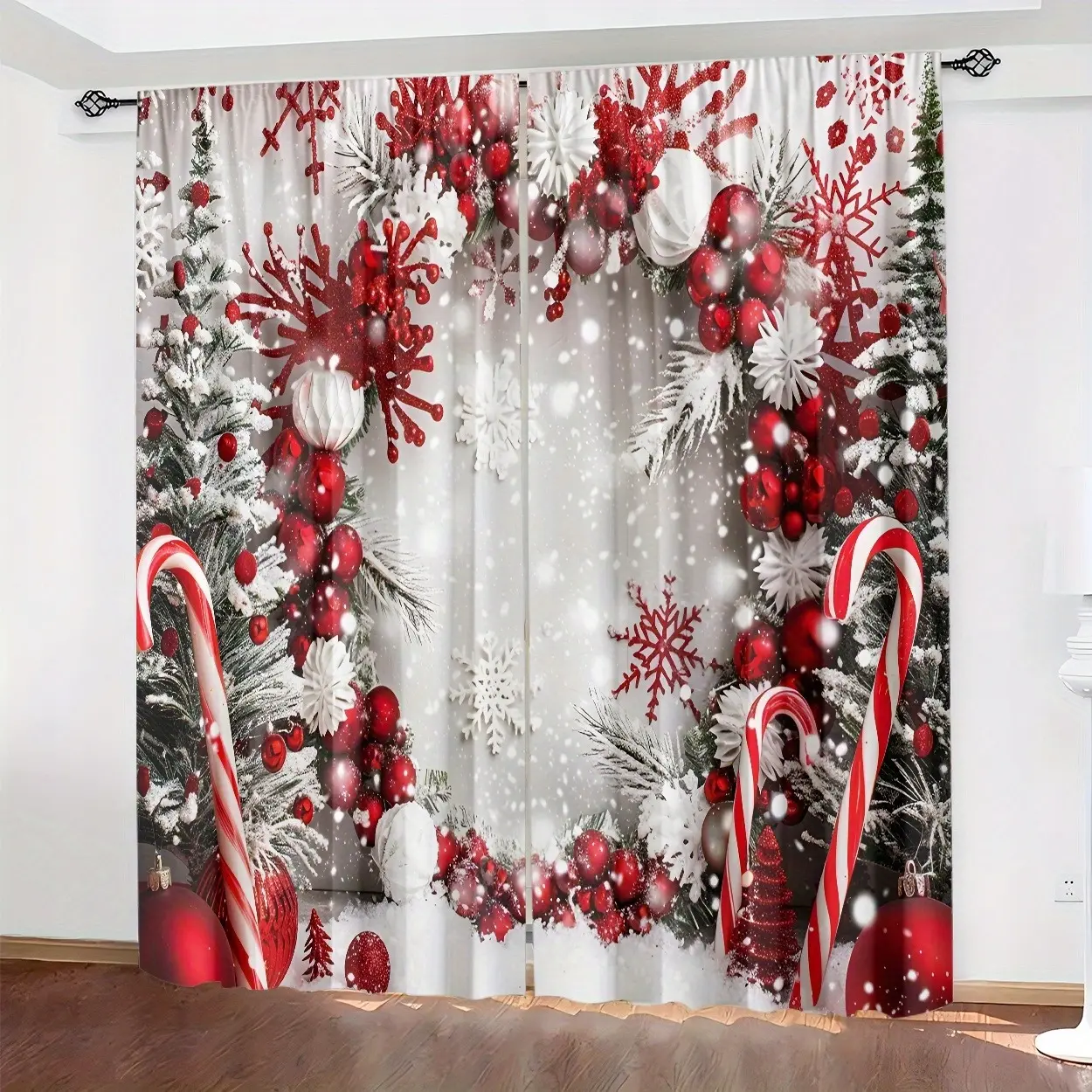2pcs Christmas Curtains, Perfect for Living Room Bedroom Study Hotel Home Decor, Elegant Polyester Window Drapes, Privacy Protection Gift, Home Decoration Curtain