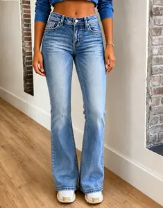 Women's Chic Mid-Rise Curvy-Fit Slim Bootcut Jeans - Everyday Womenswear Bottoms for Daily Wear