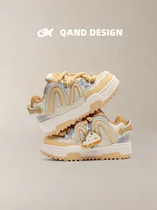 Q-AND 2025 New Cheese Yellow Chunky Sneakers - Thick Rope Laces & Cheese Pendant for Trendy Look Low Top Trainer
