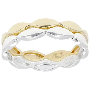 JTV 18k Yellow Gold Over Sterling Silver and Sterling Silver 2.7mm Marquise Band Ring Set of 2
