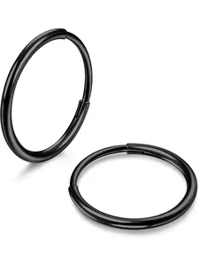 1 Pair Black Classic Titanium Hoop Earrings for Women Men Hypoallergenic Hinged Huggie Hoop Earrings Cartilage Helix Sleeper Lightweight Small Hoop Earring