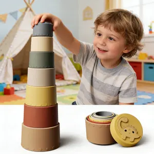 Stacking Cups Toy | Silicone Baby Teether | Educational Play | 7-Piece Set | Recommended for Ages 6 Months and Up