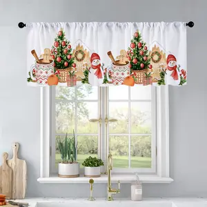 1pc Christmas and New Year printed kitchen curtains Watercolor Christmas illustrations in ca curtains valance window treatment living room bedroom home decor 54 x 18 inch Window Decorations Supplies